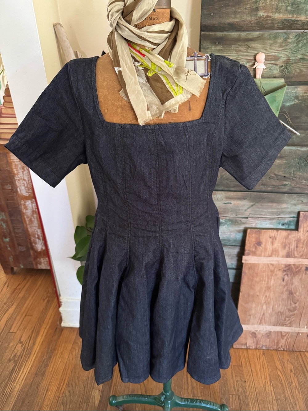 Pilcro Black and Navy Denim Dress